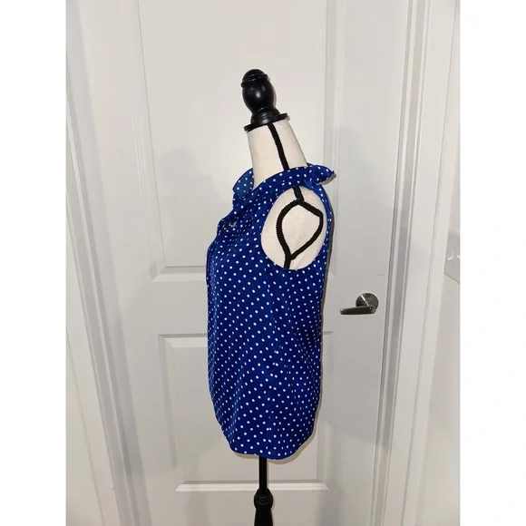 J. Crew Blue and White Tie Front Ruffled Blouse - Picture 5 of 7